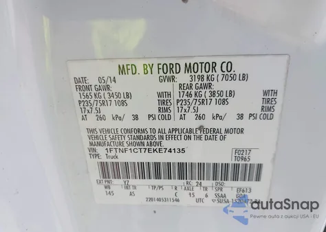 2014 Ford F-150 Xl из США, поврежденный, VIN 1FTNF1CT7EKE74135